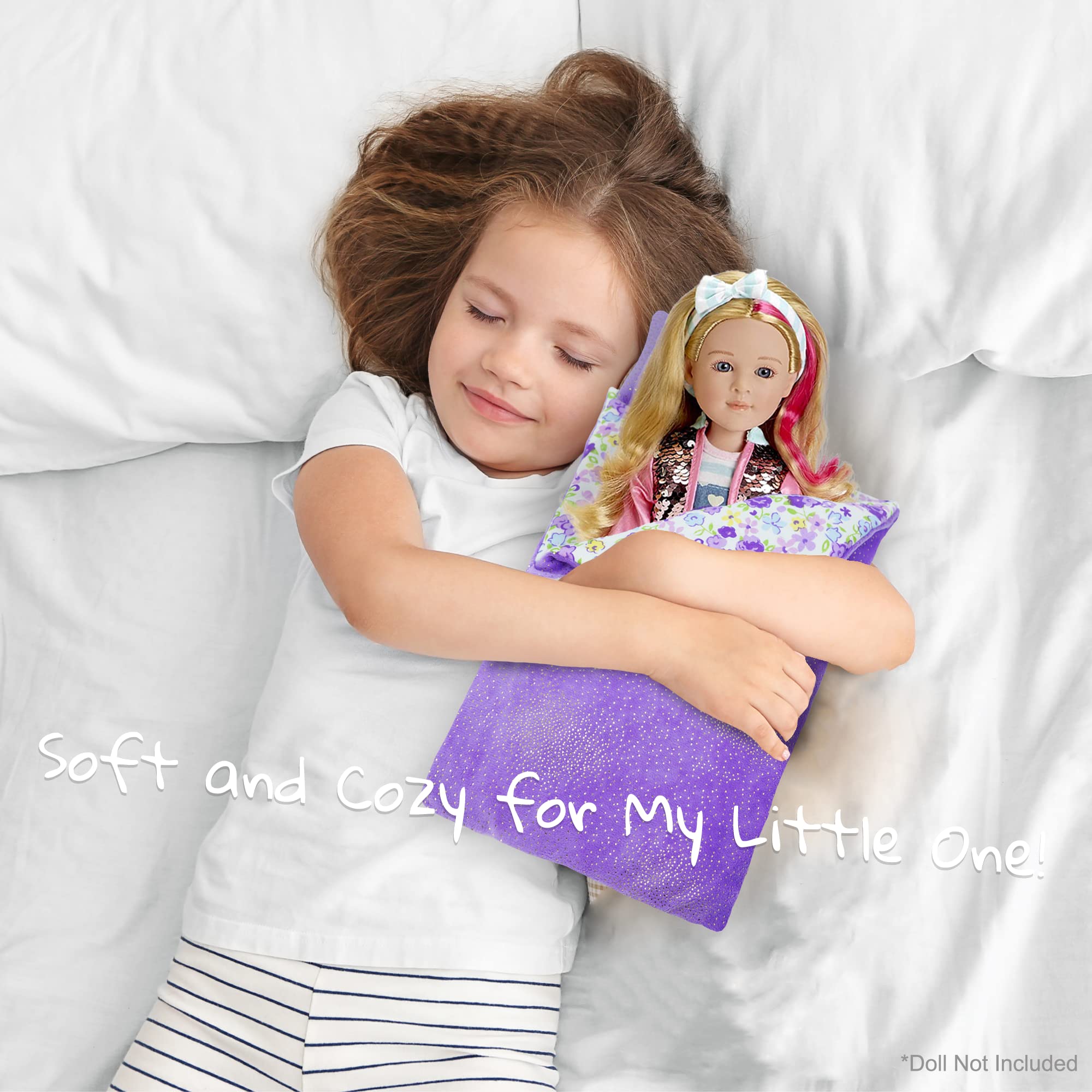 June Garden Cozy Dream Reversible Doll Sleeping Bag with Pillow for 14-Inch Dolls