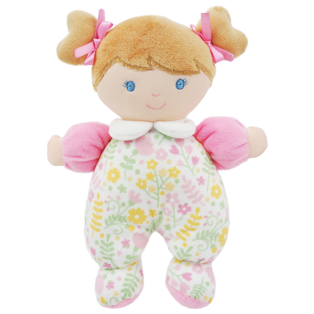 June Garden My First Doll Blossom – 9-Inch Soft Plush Baby Doll with Rattle, Pink Floral PJs