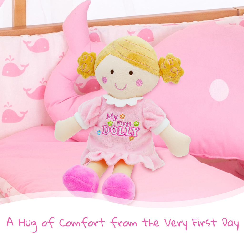 June Garden My First Doll Kaitlyn – 12-Inch Soft Plush Baby Doll with Pink Outfit