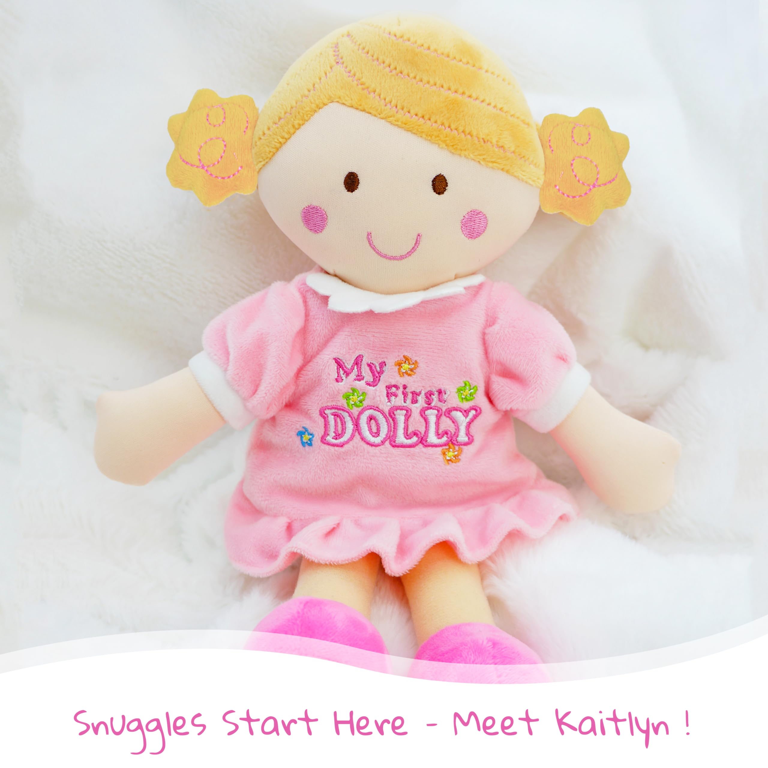 June Garden My First Doll Kaitlyn – 12-Inch Soft Plush Baby Doll with Pink Outfit