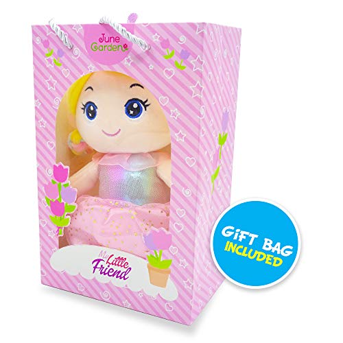 June Garden Vera Soft Baby Doll - 14 Inch Plush Princess with Gift Bag, Pink