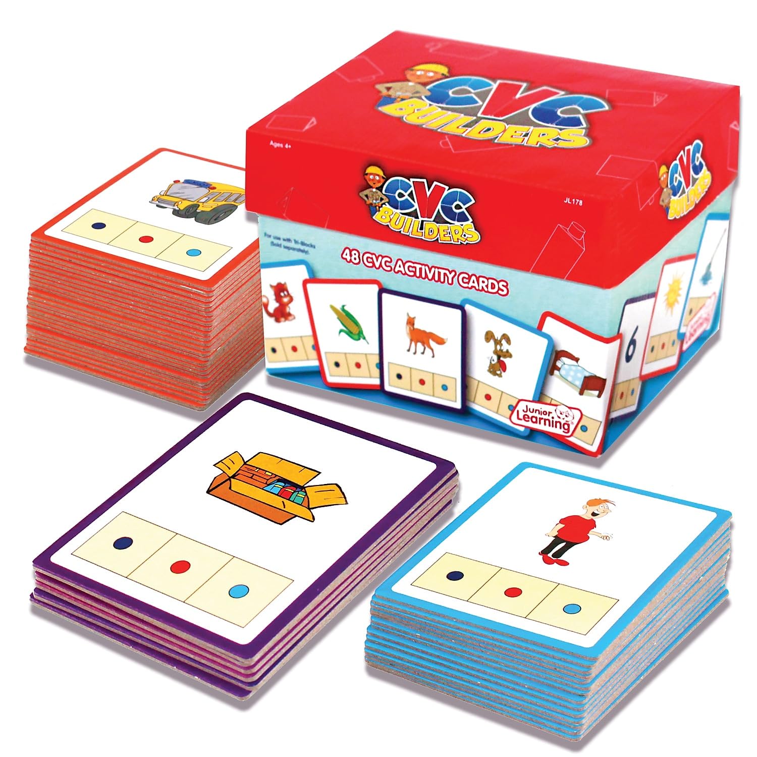 Junior Learning CVC Word Builders Activity Cards – 48 Self-Checking Cards for Ages 4+