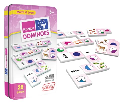 Junior Learning JL485 Fraction Dominoes – 28 Piece Set with Storage Tin
