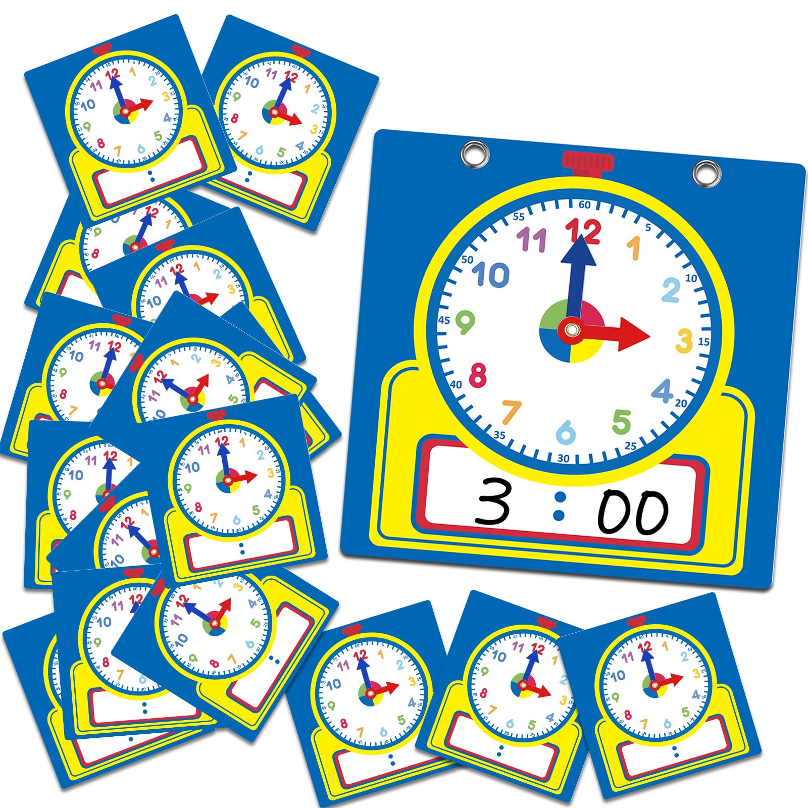 Junkin 25-Piece Teaching Clock Kit – Large Demonstration Clock & 24 Student Clocks with Erasable Surface for Classroom or Home