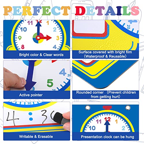 Junkin 25-Piece Teaching Clock Kit – Large Demonstration Clock & 24 Student Clocks with Erasable Surface for Classroom or Home