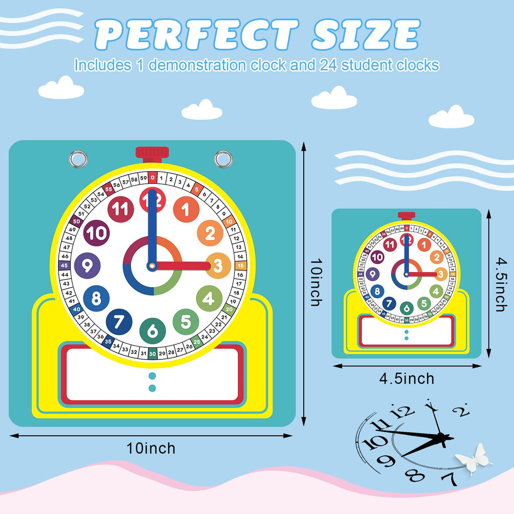 Junkin 25-Piece Teaching Clock Kit with Erasable Surface for Kids Learning Time