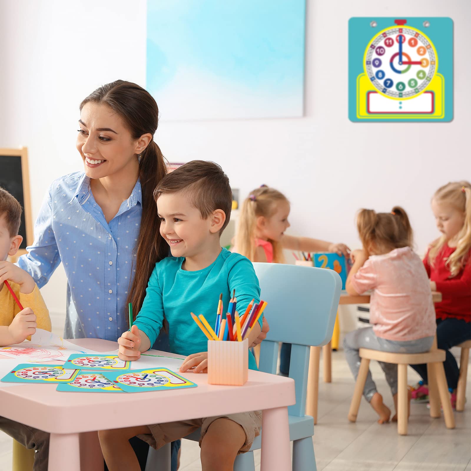 Junkin 25-Piece Teaching Clock Kit with Erasable Surface for Kids Learning Time