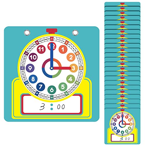 Junkin 25-Piece Teaching Clock Kit with Erasable Surface for Kids Learning Time