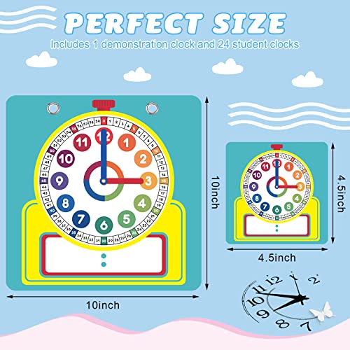 Junkin 25-Piece Teaching Clock Kit with Erasable Surface for Kids Learning Time