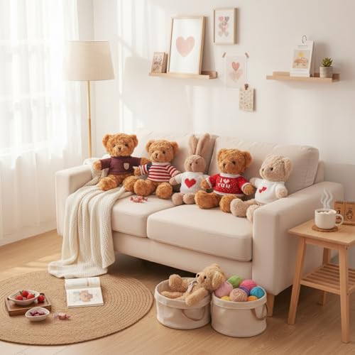 Junkin 5-Pack Bear Doll Clothes – Soft Cotton Outfits for 14–18 Inch Stuffed Animals, Red and White Heart & Stripe Designs