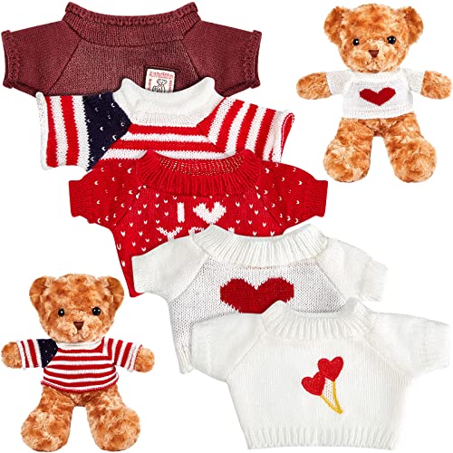 Junkin 5-Pack Bear Doll Clothes – Soft Cotton Outfits for 14–18 Inch Stuffed Animals, Red and White Heart & Stripe Designs