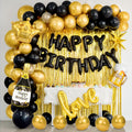 Junopy Black and Gold Birthday Party Decoration Kit – 80-Piece Set with Banner, Fringe Curtain, and Foil Balloons