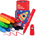 JUPITEARTH 12-Color Twist Crayons for Toddlers - Non-Toxic, Washable, Easy-Grip Rocket Crayons with Storage Bucket and 120 Coloring Pages