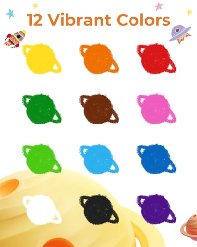 JUPITEARTH 12-Color Twist Crayons for Toddlers - Non-Toxic, Washable, Easy-Grip Rocket Crayons with Storage Bucket and 120 Coloring Pages