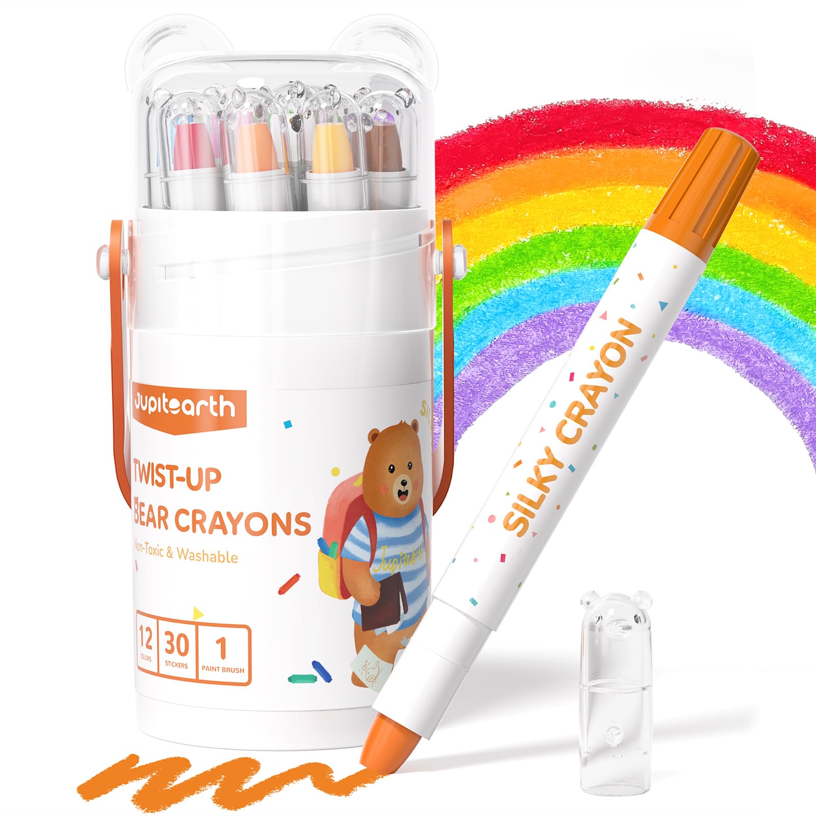 JUPITEARTH 12 Color Twist Crayons for Toddlers 1-4: Non-Toxic, Washable, Easy-Grip Art Supplies with 120 Free Coloring Pages