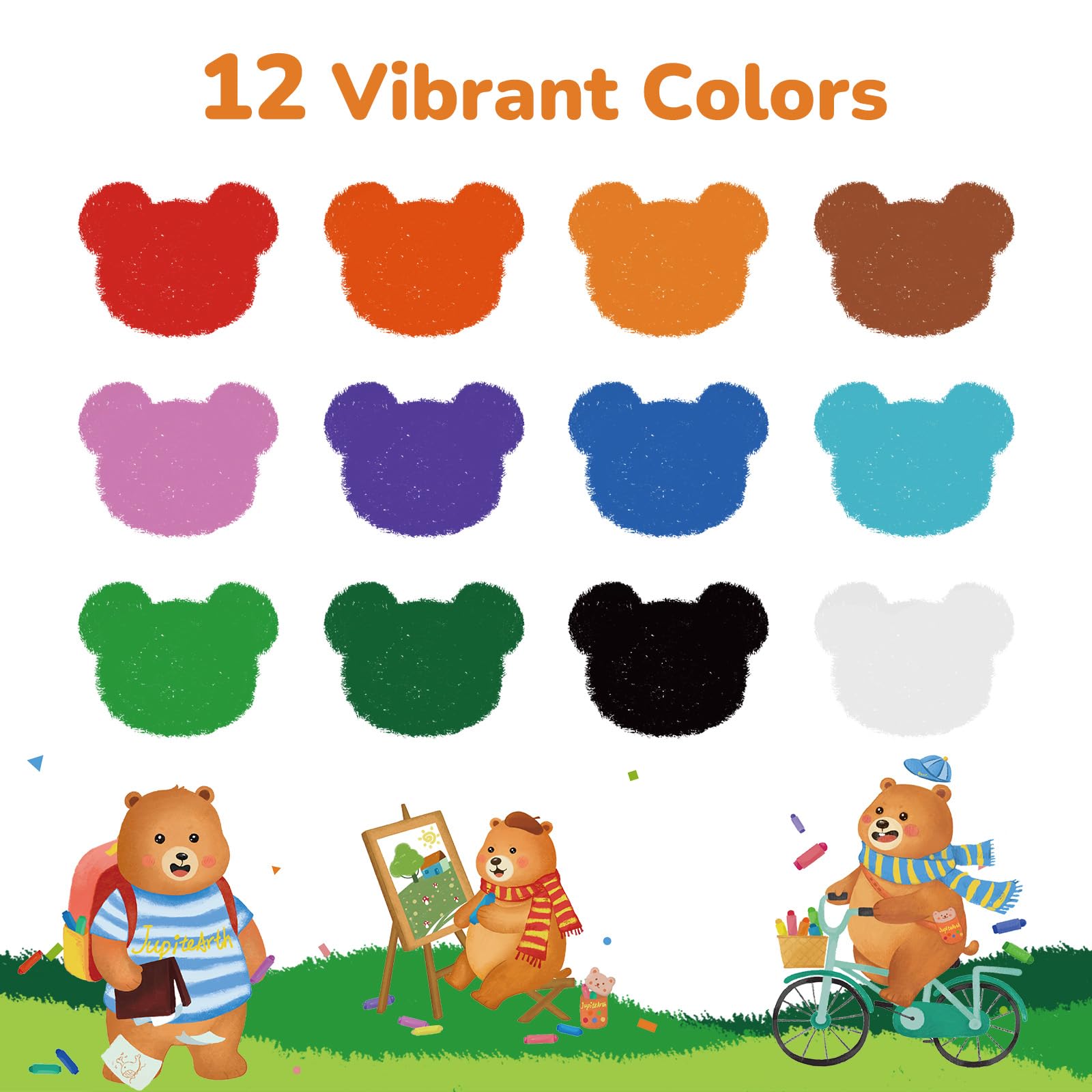 JUPITEARTH 12 Color Twist Crayons for Toddlers 1-4: Non-Toxic, Washable, Easy-Grip Art Supplies with 120 Free Coloring Pages