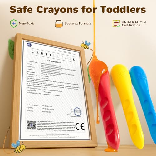 JUPITEARTH 12 Colors Triangular Crayons for Kids - Non-Toxic, Washable, with Coloring Book & Stickers