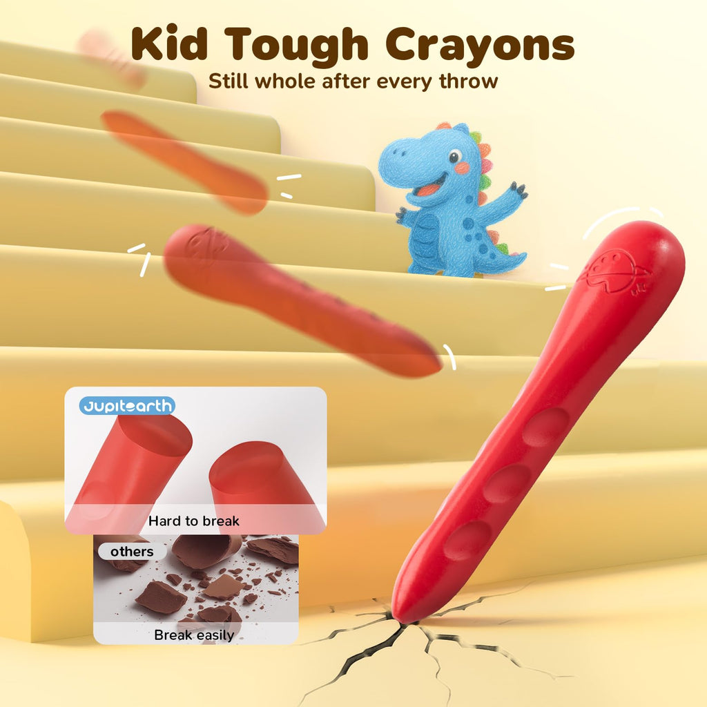 JUPITEARTH 12 Colors Triangular Crayons for Kids - Non-Toxic, Washable, with Coloring Book & Stickers
