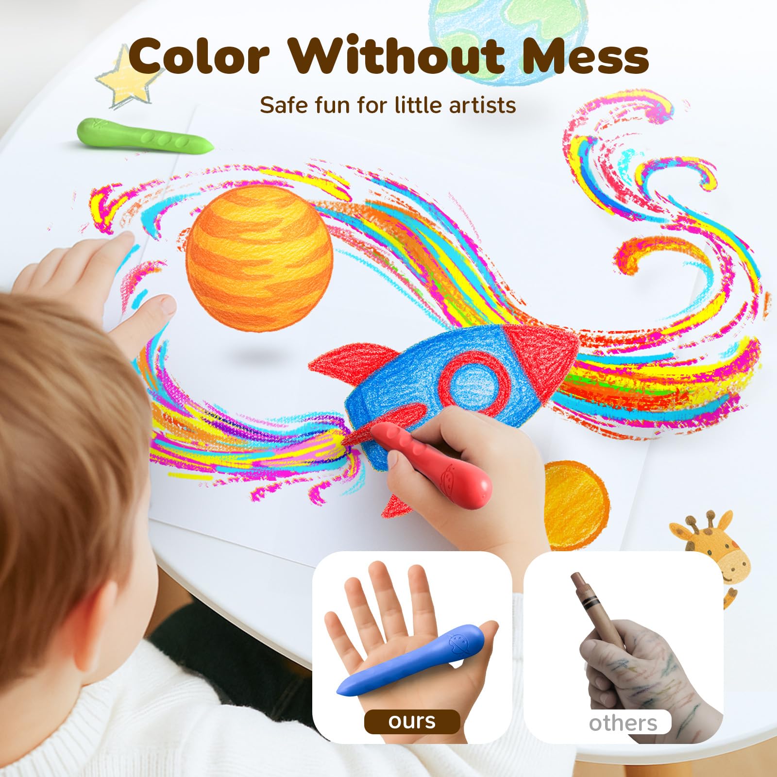 JUPITEARTH 12 Colors Triangular Crayons for Kids - Non-Toxic, Washable, with Coloring Book & Stickers