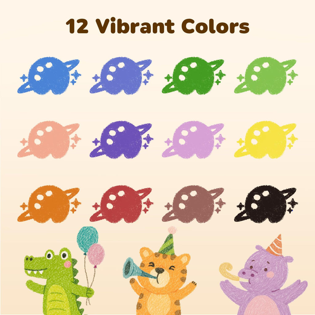 JUPITEARTH 12 Colors Triangular Crayons for Kids - Non-Toxic, Washable, with Coloring Book & Stickers