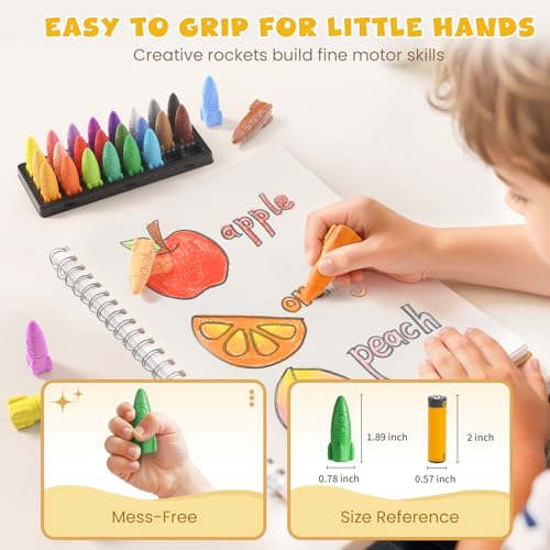 JUPITEARTH 24 Colors Rocket Crayons - Non-Toxic, Washable & Unbreakable Toddler Crayons