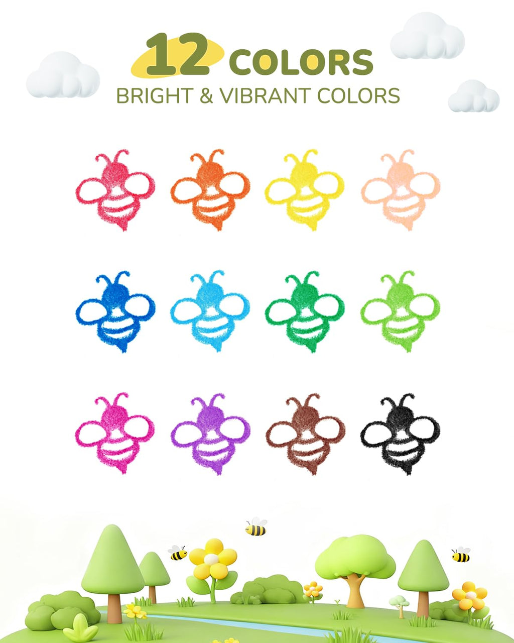 JUPITEARTH Beeswax Crayons: 12 Non-Toxic, Jumbo, Washable Crayons for Toddlers Ages 1-8