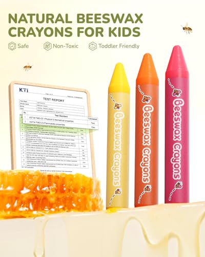 JUPITEARTH Beeswax Crayons: 12 Non-Toxic, Jumbo, Washable Crayons for Toddlers Ages 1-8