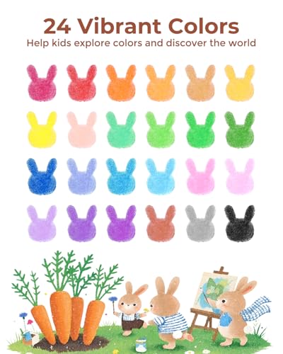 JUPITEARTH Carrot Crayons 24 Colors - Non-Toxic Beeswax Crayons for Toddlers with 30-Page Coloring Book & Stickers