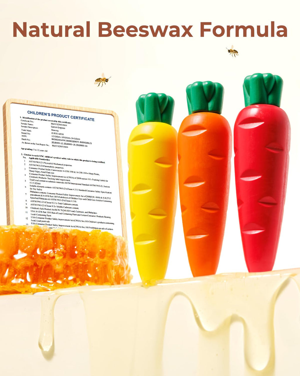 JUPITEARTH Carrot Crayons 24 Colors - Non-Toxic Beeswax Crayons for Toddlers with 30-Page Coloring Book & Stickers