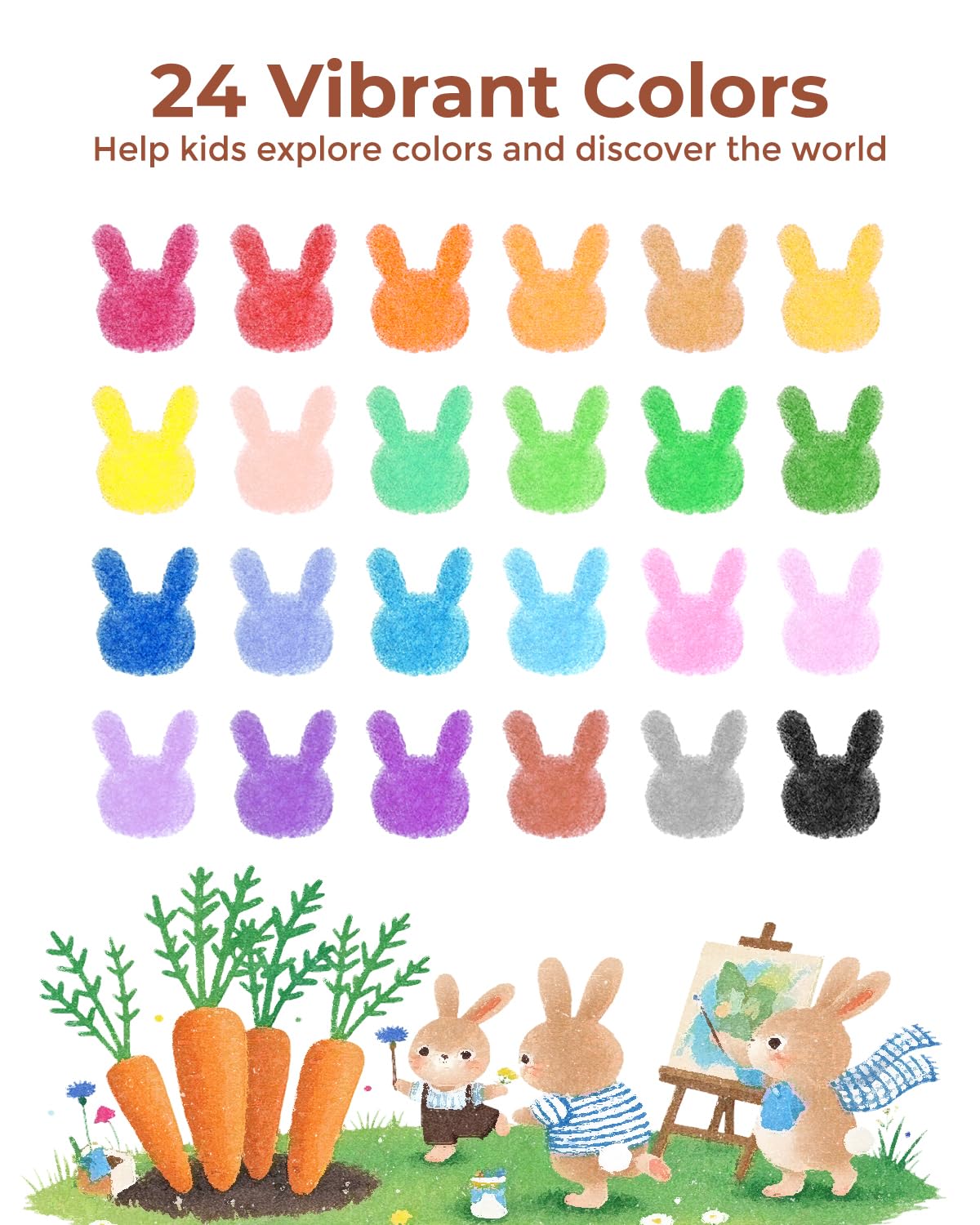 JUPITEARTH Carrot Crayons 24 Colors - Non-Toxic Beeswax Crayons for Toddlers with 30-Page Coloring Book & Stickers