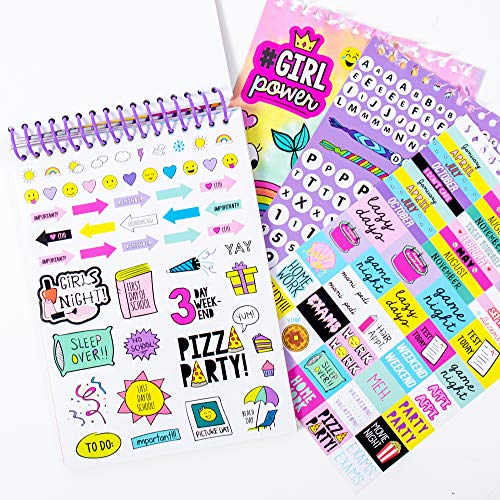 Just My Style 1100-Piece Reusable Vinyl Sticker Book - Sparkly Spiral Bound with Unicorns, Tie-Dye, Sweet Treats & Positivity Quotes