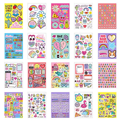 Just My Style 1100-Piece Reusable Vinyl Sticker Book - Sparkly Spiral Bound with Unicorns, Tie-Dye, Sweet Treats & Positivity Quotes