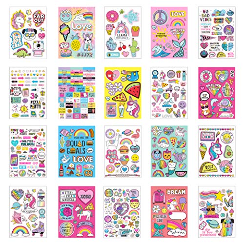 Just My Style 1100-Piece Reusable Vinyl Sticker Book - Sparkly Spiral Bound with Unicorns, Tie-Dye, Sweet Treats & Positivity Quotes