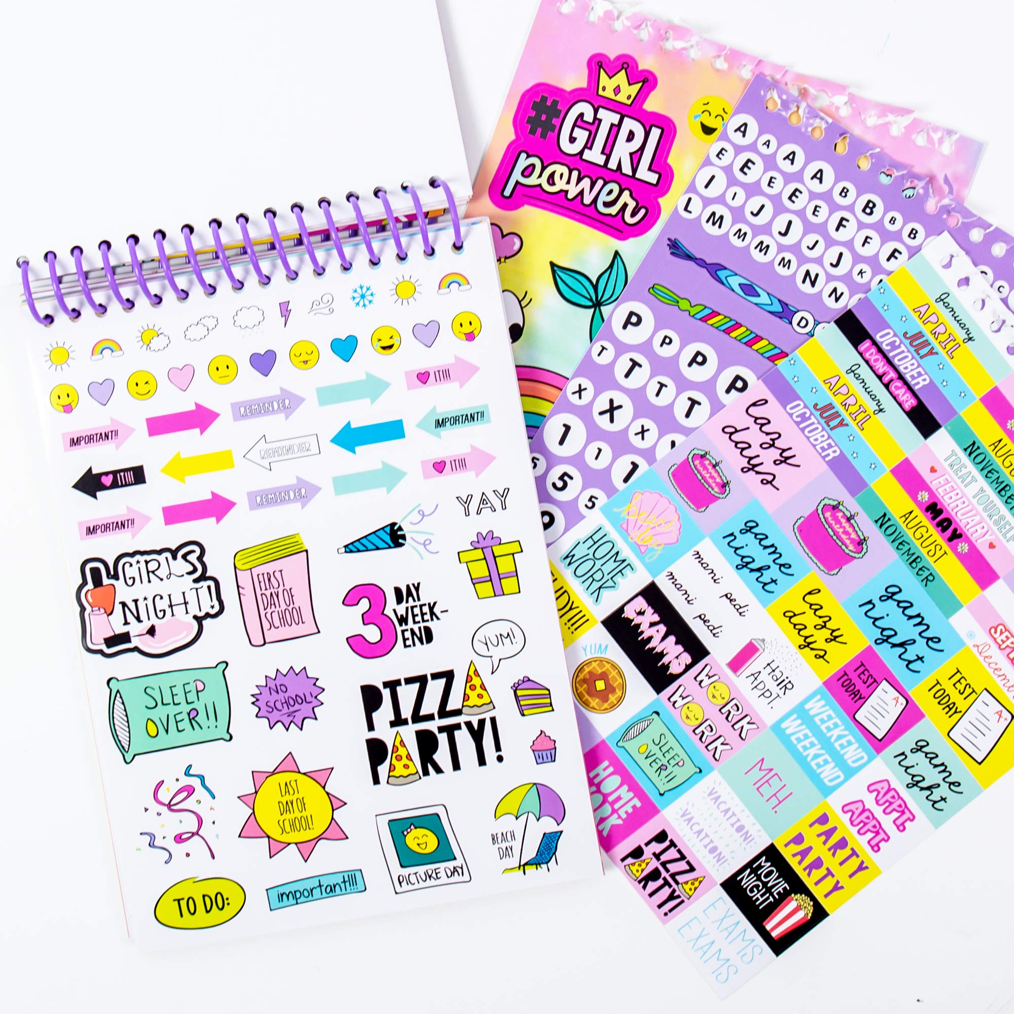 Just My Style 1100-Piece Reusable Vinyl Sticker Book - Sparkly Spiral Bound with Unicorns, Tie-Dye, Sweet Treats & Positivity Quotes