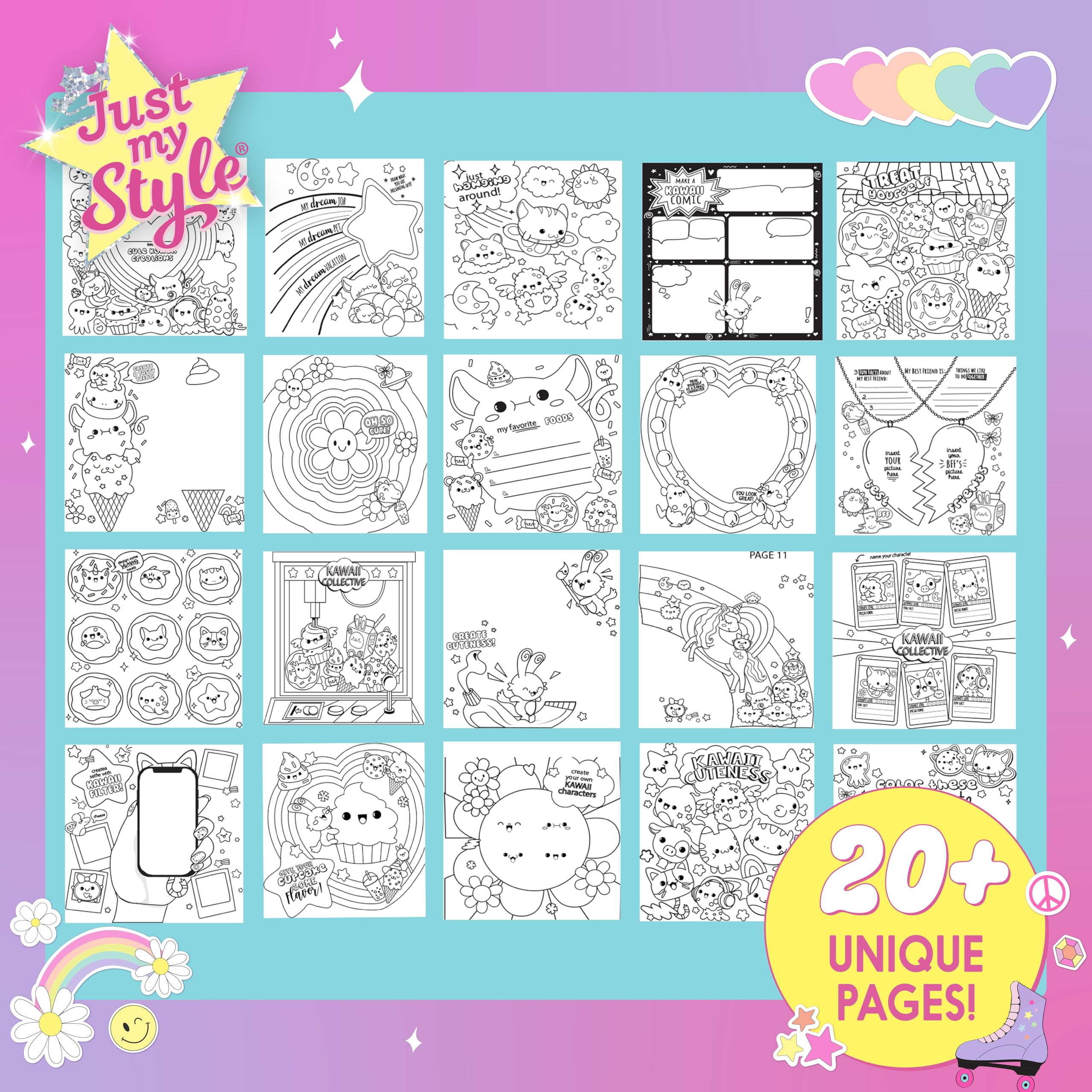 Just My Style 3D Activity Book for Kids – 30 Pages, Squishy Cover, Glitter Pen & Stickers