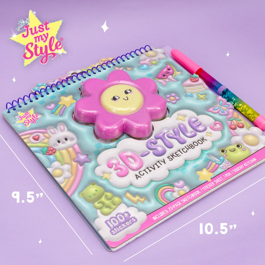 Just My Style 3D Activity Book for Kids – 30 Pages, Squishy Cover, Glitter Pen & Stickers