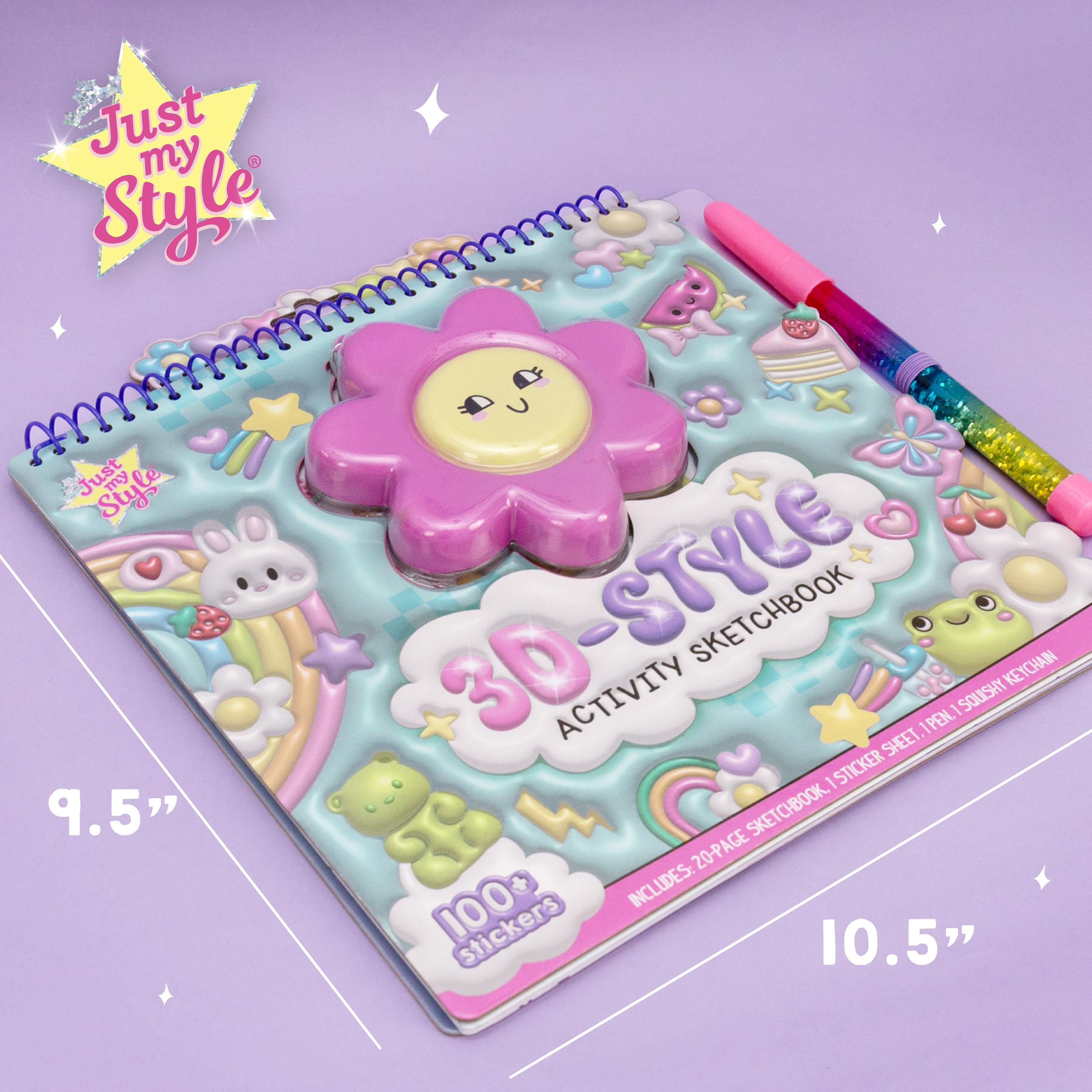 Just My Style 3D Activity Book for Kids – 30 Pages, Squishy Cover, Glitter Pen & Stickers