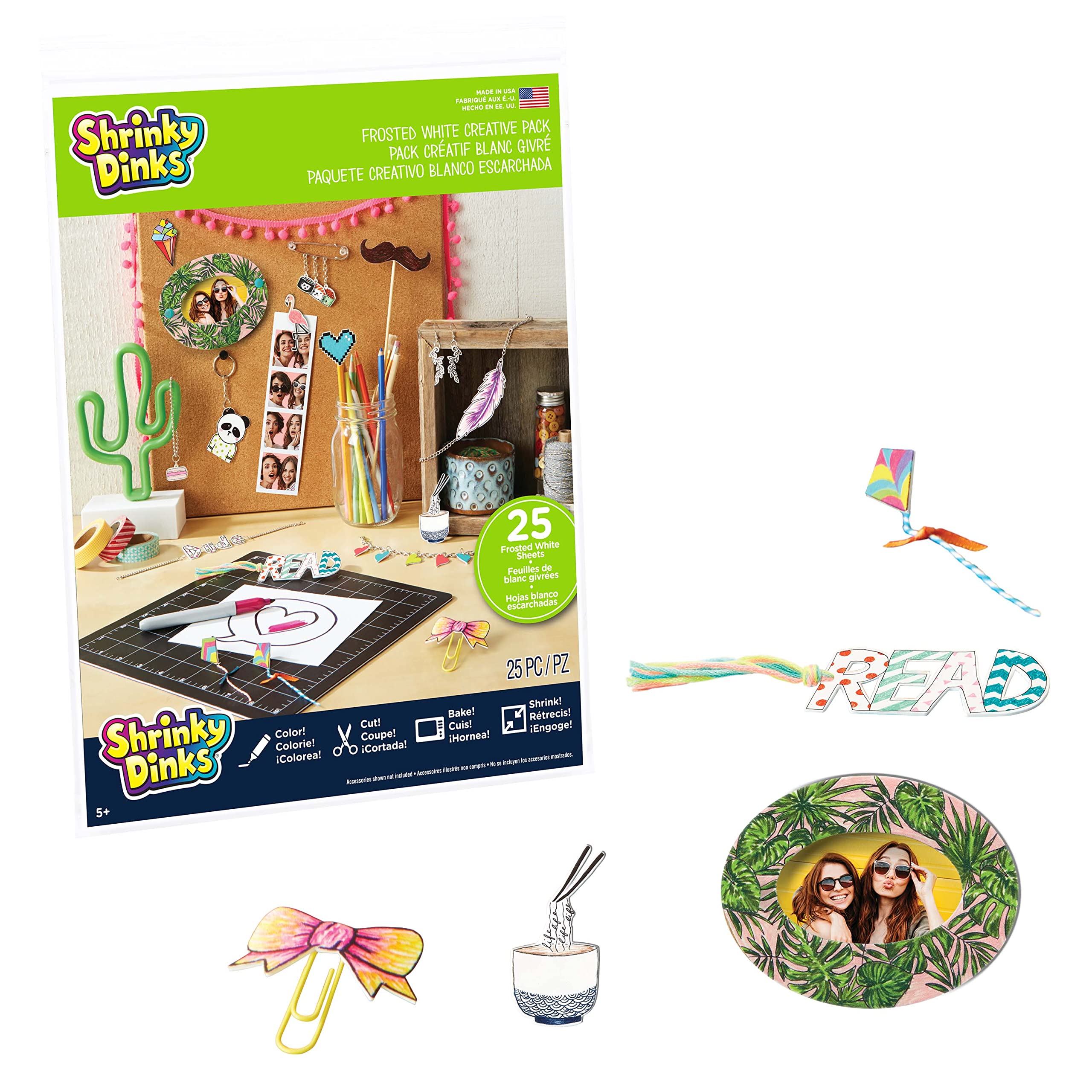 Just Play Shrinky Dinks Creative Pack – 25 Frosted White Sheets for DIY Keychains, Charms & Gifts