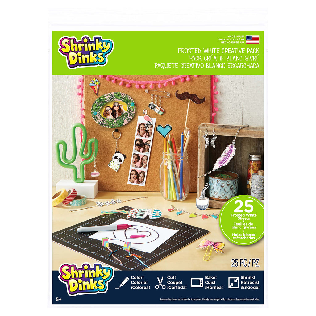 Just Play Shrinky Dinks Creative Pack – 25 Frosted White Sheets for DIY Keychains, Charms & Gifts