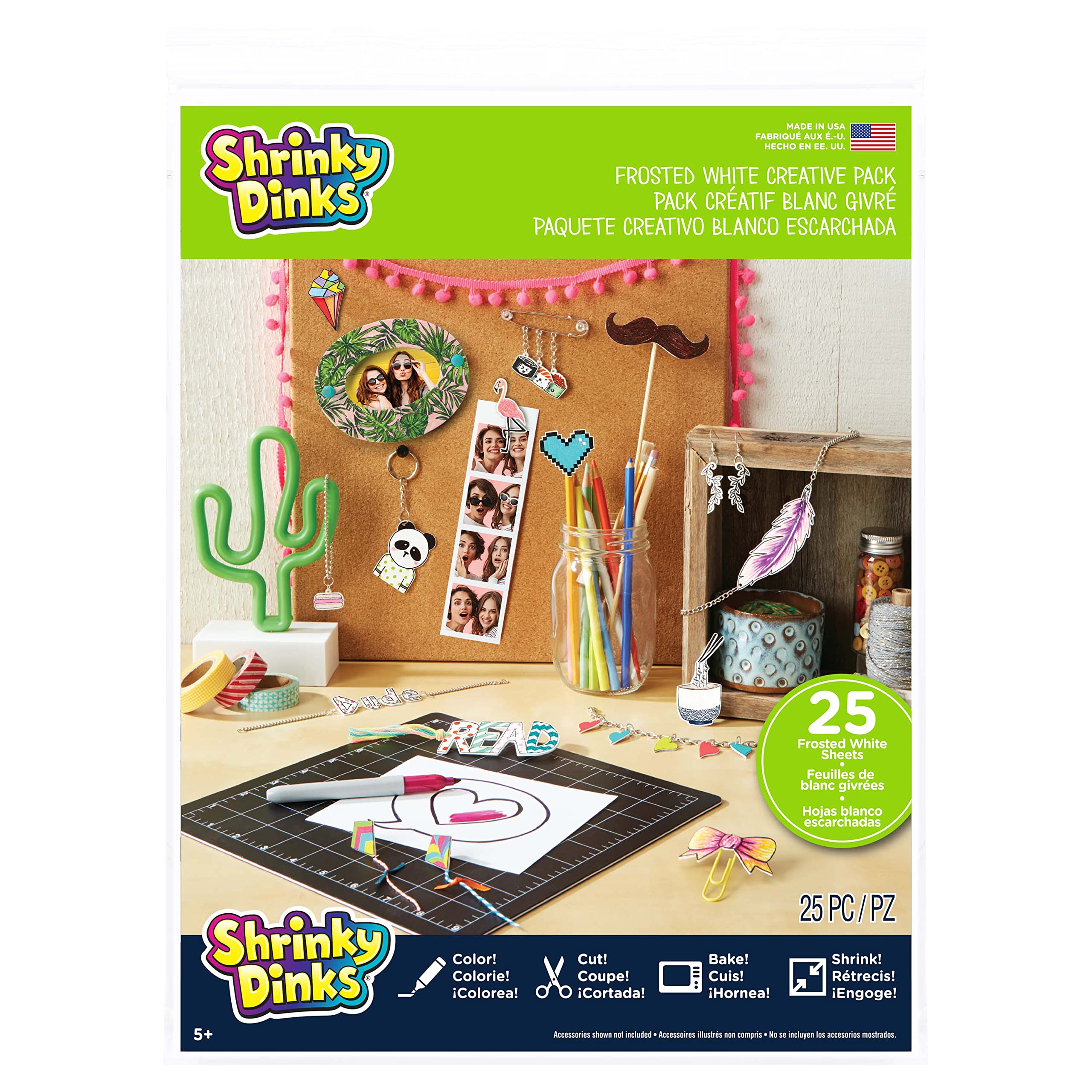 Just Play Shrinky Dinks Creative Pack – 25 Frosted White Sheets for DIY Keychains, Charms & Gifts