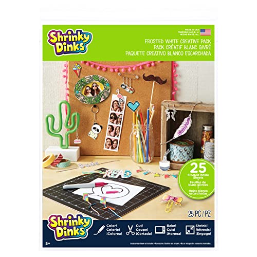 Just Play Shrinky Dinks Creative Pack – 25 Frosted White Sheets for DIY Keychains, Charms & Gifts