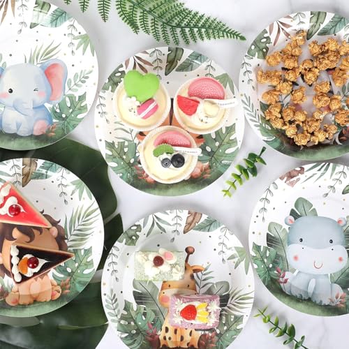 Justforjoyful 60-Pack Jungle Safari Paper Plates – 7-Inch Zoo Animal Dinnerware for Parties, Birthdays & Picnics