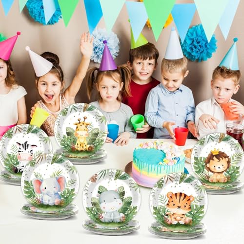 Justforjoyful 60-Pack Jungle Safari Paper Plates – 7-Inch Zoo Animal Dinnerware for Parties, Birthdays & Picnics