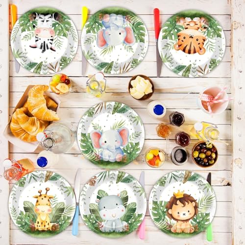 Justforjoyful 60-Pack Jungle Safari Paper Plates – 7-Inch Zoo Animal Dinnerware for Parties, Birthdays & Picnics
