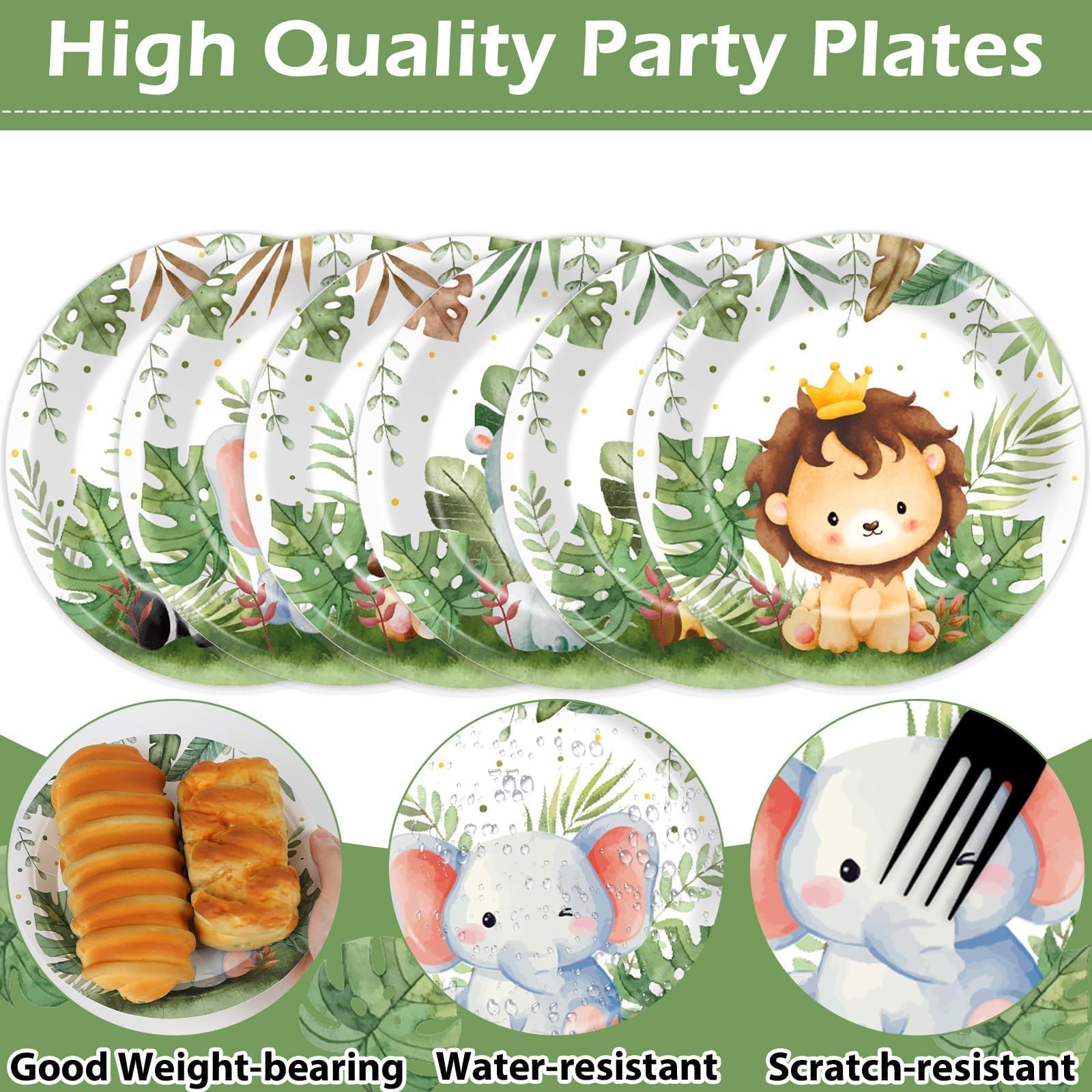 Justforjoyful 60-Pack Jungle Safari Paper Plates – 7-Inch Zoo Animal Dinnerware for Parties, Birthdays & Picnics