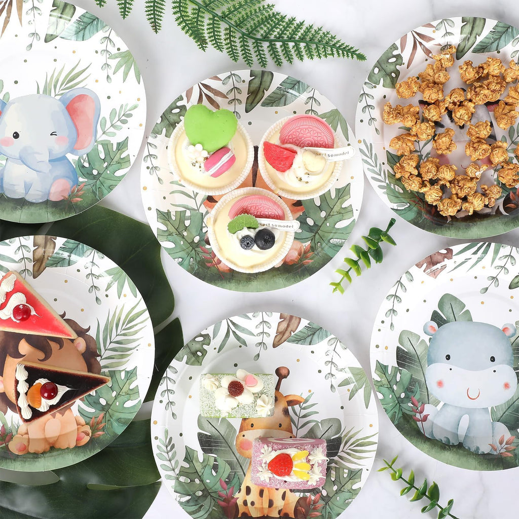 Justforjoyful 60-Pack Jungle Safari Paper Plates – 7-Inch Zoo Animal Dinnerware for Parties, Birthdays & Picnics