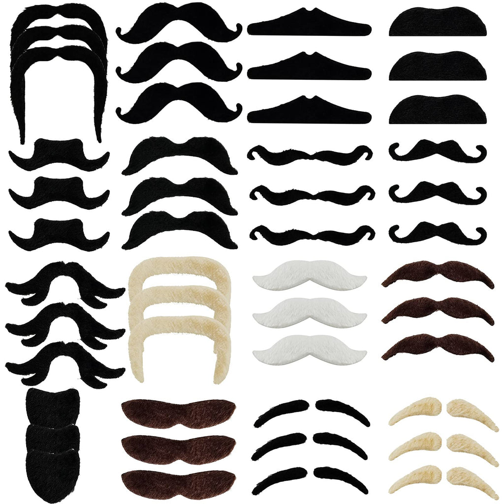 Jutoe 48 Pack Self Adhesive Fake Mustaches - Black Plush Halloween Costume Accessories