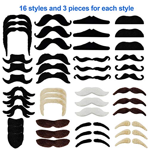 Jutoe 48 Pack Self Adhesive Fake Mustaches - Black Plush Halloween Costume Accessories