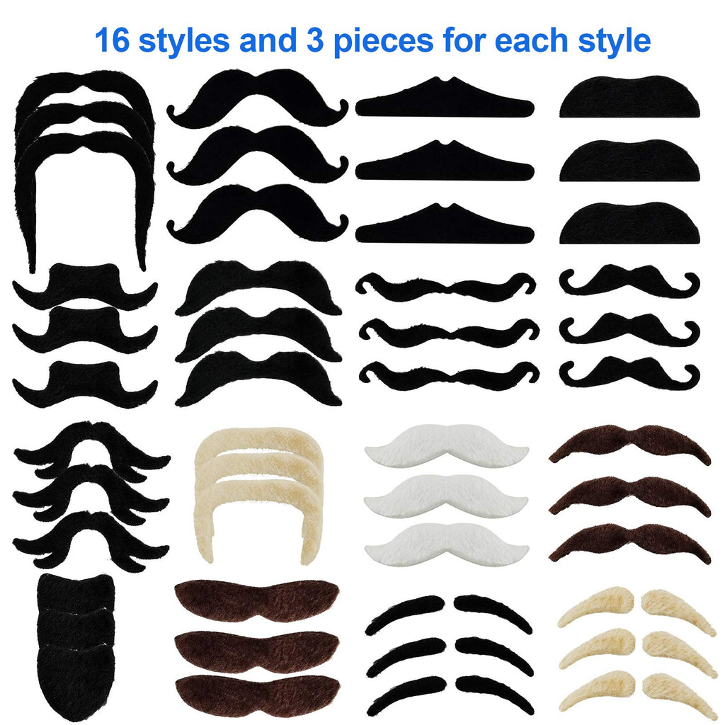 Jutoe 48 Pack Self Adhesive Fake Mustaches - Black Plush Halloween Costume Accessories