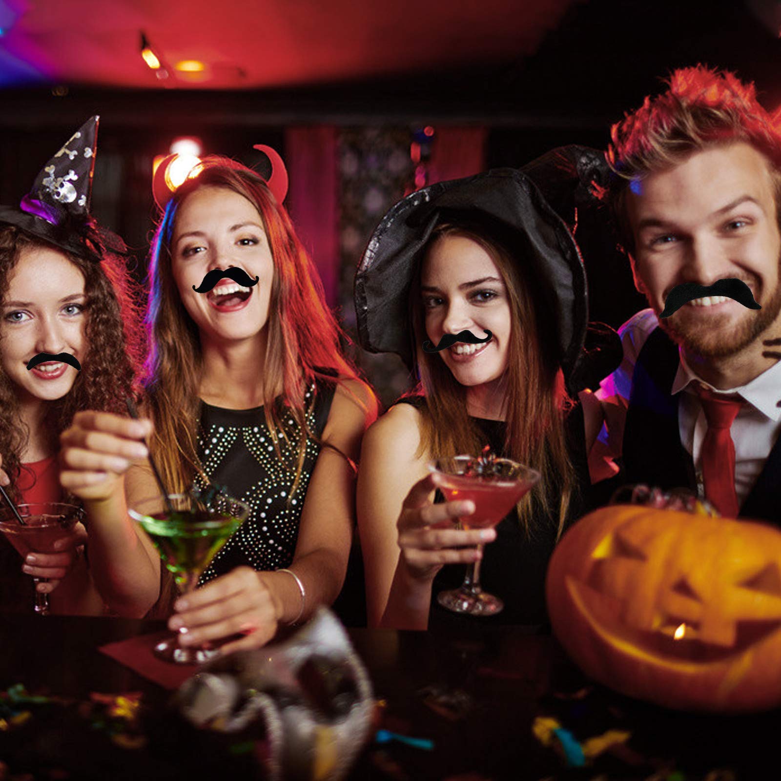 Jutoe 48 Pack Self Adhesive Fake Mustaches - Black Plush Halloween Costume Accessories